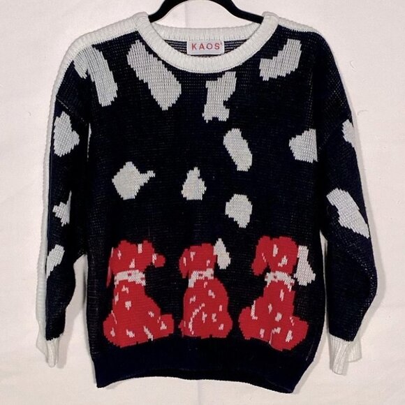 Vintage KAOS Black White Red Puppy Sweater S - Picture 8 of 8